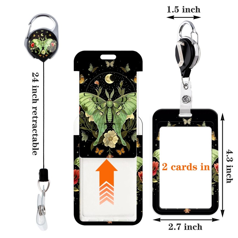 Moon Moth Lanyard with ID Badge Holder Retractable Reel Clip,