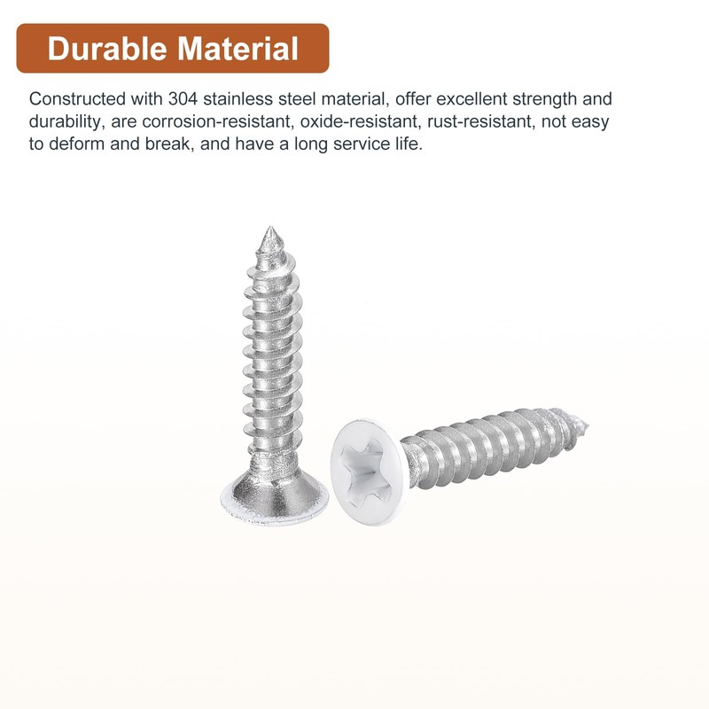 DTGN 25個ST3x15mmフラットヘッド木ねじ 304ステンレス鋼ホワイト十字頭自己攻釘ねじ - 木工 家具に最適
