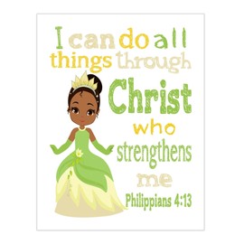 Tiana Princess Christian Nursery Unframed Print I Can Do All Things Through Christ Who Strengthens Me Philippians 4:13
