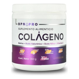 Colágeno Hidrolizado BPN PRO en Polvo con Ácido Hialurónico y Ácido Fólico, Sabor Fresa 360g Mejora tu Salud y Belleza, Fortalece Articulaciones, Piel Radiante, Suplemento Nutricional de Alta Calidad