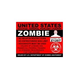 United States 3"x4" Federal Zombie Hunting License Bumper Sticker by Patriot Web Design