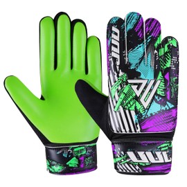 JUU Football Goalkeeper Gloves For Boys, Kids Children Youth Soccer Goalie Gloves with 4mm Latex Finger Spine Protection (Green, Size 5 suitable for 9 to 12 years old)