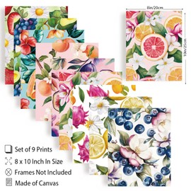 WEBEEDY 9 Styles Flower and Fruit Wall Art Prints Unframed Colorful Canvas Art Prints Strawberry Lemon Orange Fruits Picture for Wall Decor Bedroom Office Shop Hallways Home Decoration, 20x25cm