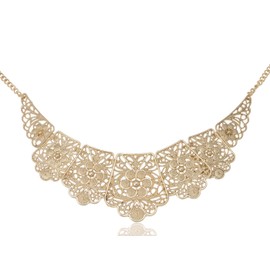 Alilang Golden Tone Matte Filigree Floral Cut Out Chunky Statement Bib Collar Necklace
