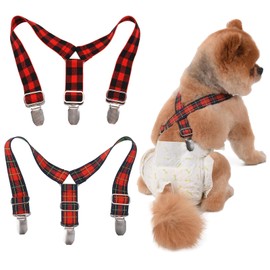 TESSVEYA Dog Diaper Suspenders - Dog Suspender for Male or Female Diaper Keeper - Dress, Skirt (Red Grid, S)