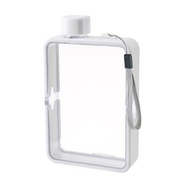 MiOYOOW Square Flat Water Bottle, Portable Transparent Sports Water Cup Reusable Memo Paper Bottles for Outdoor Travel Fitness Gym