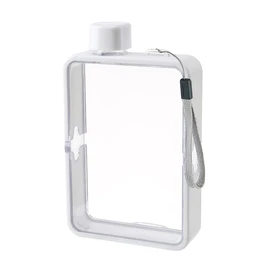 MiOYOOW Square Flat Water Bottle, Portable Transparent Sports Water Cup Reusable Memo Paper Bottles for Outdoor Travel Fitness Gym