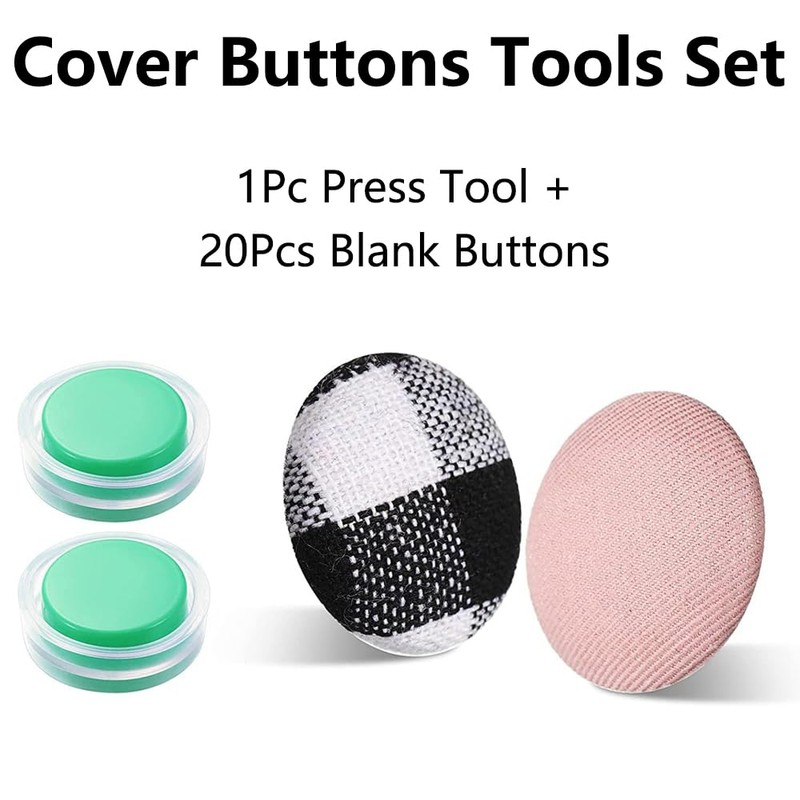 20 Set Cover Buttons Set, Cloth Bag, Round Button Base,