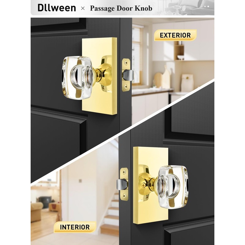 Dllween Crystal Door Knob, Glass Gold Door Knob Interior, Polished