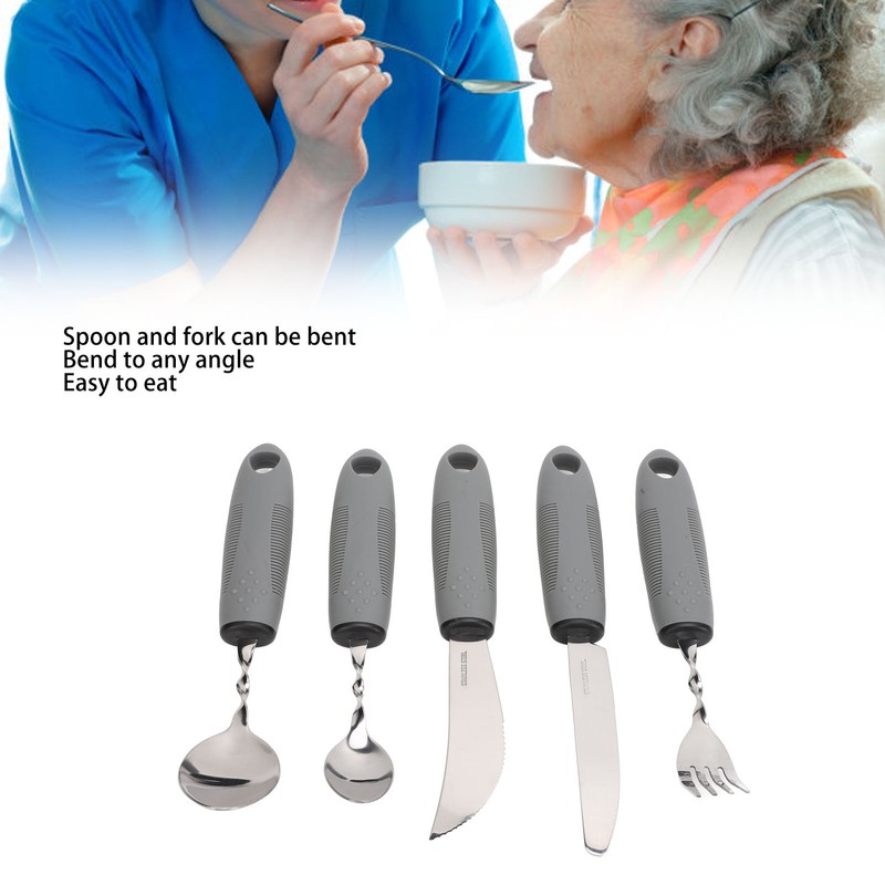 5pcs Bendable Adaptive Utensils Weighted Easy Grip Stainless Steel Special