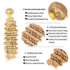 Blonde Human Hair Bundles Honey Blonde Deep Wave Bundles 613 Human Hair Bundles 12 Inch 1 Bundle Double Weft Brazilian Remy Blonde Hair Weave
