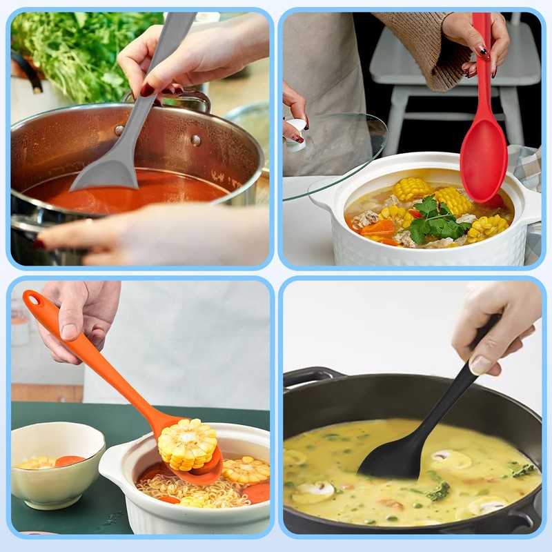 4Pcs Silicone Basting Serving Spoon Silicone Nonstick Mixing Spoon Silicone