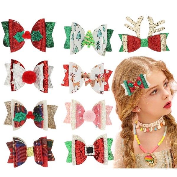 Campsis 9Pieces Christmas Glitter Bow Hair Clips Sequins Bowknot Barrettes Bling Alligator Hair Clips Party Holiday Thanksgiving Prom Decoration Cosplay Costume Hair Accessories for Girls and Women (Bow)