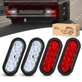 GOOACC 6Inch Oval Trailer Tail Light 4PCS 10LED White Red Stop Turn Signals Reverse Lights w/Surface Mount Grommets Plugs IP67 Waterproof for Trailer Truck RV Tractor