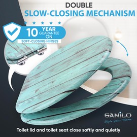 SANILO Wooden Toilet Seat with Soft Close [ELONGATED] - Decorative, Quiet & Slow Close Molded Wood Seat - With Strong Bumpers & Hinges - Adjustable Fit - Lumber