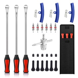 HTOMT 14.5" Tire Spoon Kit, 26pcs Tire Changing Tool for Motorcycle Dirt Bike Lawn Tractor Bicycle, Motorcycle Tire Changer Tire Removal Tool with 3pcs Rim Covers 6pcs Valve Tool Valve Cores