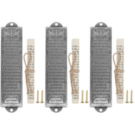 Baluue Mezuzah with Scroll for Door, Set of 3 Mezuzah Case with Srews, Bless This House, Metal Mezuzah for Door, Easy Installation, Ideal for Jewish Home Blessing