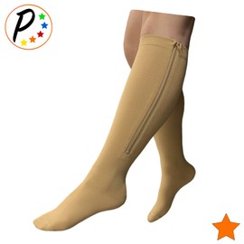 Presadee - Calcetines de compresión moderada con cremallera de 15 a 20 mmHg (beige, grande y extragrande)