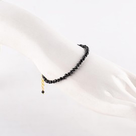 Natural Black Spinel Gemstone Micro Beads Dainty Bracelet Jewelry for Women, Birthstone, Energy Healing Crystals, 14k Gold Plated Chain 8 inch