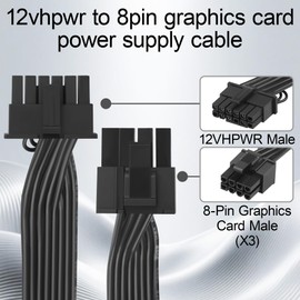 ELFJMZP 12VHPWR to 3X 8Pin PCIe GPU Adaptor Cable, 18AWG Full Copper 12VHPWR Adapter 50+15+15cm for ATX 3.0 Modular PSU, Compatible with RTX 3090Ti 4070Ti 4080 4090 Graphics Card