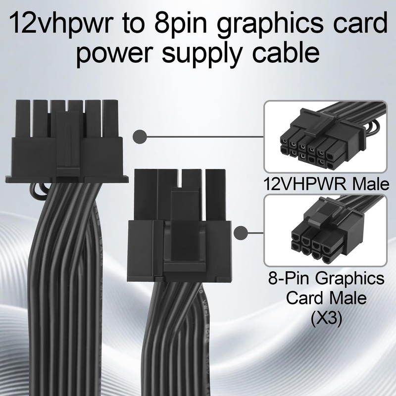 ELFJMZP 12VHPWR to 3X 8Pin PCIe GPU Adaptor Cable, 18AWG