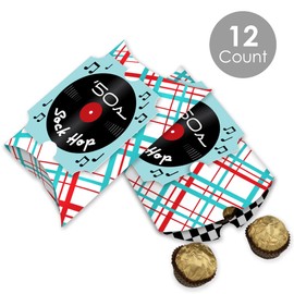 Big Dot of Happiness 50’s Sock Hop - Favor Gift Boxes - 1950s Rock N Roll Party Large Pillow Boxes - Set of 12
