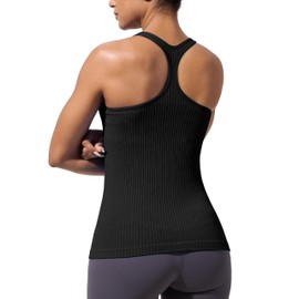 MathCat Workout Tank Tops for Women with Built in Bra, Seamless Racerback Athletic Yoga Shirts Black