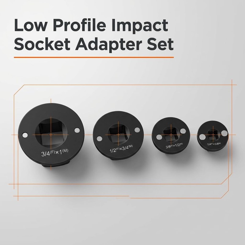 Low Profile Impact Socket Adapter Set, 4PC Drive Ratchet Kit,