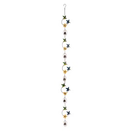 GANZ Hummingbird Wind Chime Rain Chain with Flowers and Bells 74.5 inch Iron Outdoor Garden Décor