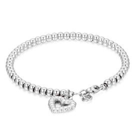 Oidea Women’s Bracelet, Exquisite Round Circle Bead Bracelet, Beaded Bangle / Bracelet Jewellery with Heart Pendant, Silver, Stainless Steel