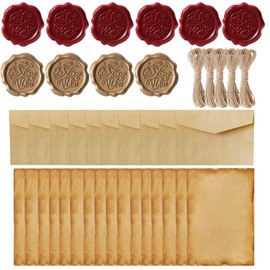 Vintage Paper and Envelopes, Vintage Letter Writing Set, for Thank You Notes, 10 Envelopes, 16 Letter Paper with 10 Wax Seal Stickers & 5 Jute Strings