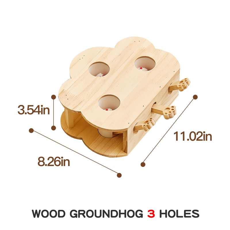 HaoCpetslian Wooden Whack-a-mole Interactive Cat Toy for Indoor Cats Interactive
