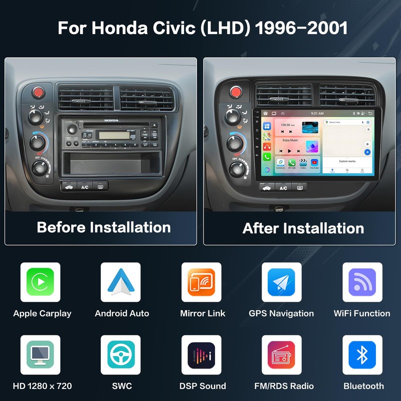 Inefala 4G 64G Car Stereo for Honda Civic 1996 1997
