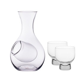 Urban Tokyo Japanese Cold Sake Wine 3 Piece Set Include Glass Decanter Sake Bottle with Ice Cavity Pocket and 2 Cups For Home or Restaurant Use (Clear Pocket)