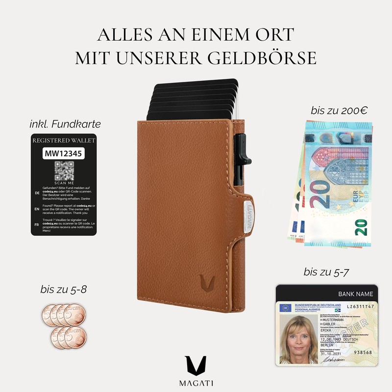 MAGATI Zani Slim Wallet with AirTag Leather Case, Includes Lost