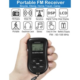 ZHIWHIS Mini Portable FM Radio, Stereo LCD Digital Display Tuning Pocket Walkmen Transistor Conference Receiver with Earphone, Small Pocket Radio Operated by AAA Batteries for Walking/Running