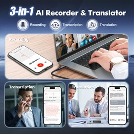 AI Voice Recorder Translator, Note Voice Recorder with App Control, AI-Advanced Transcribe Summarize＆Translation, 112+ Languages, 64GB Digital Audio Recorder for Lectures, Meetings, Calls