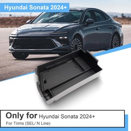 Coleya 2024 Sonata Center Console Organizer for Hyundai Sonata (SEL/N Line), Durable ABS Plastic&Rubber 2024 Sonata Console Tray Insert Armrest Organizer 2024 Sonata Accessories (with Black Mats)