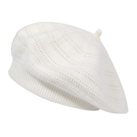ZLYC Women's Beret Classic French Beret Plain Warm Beret, knitting white