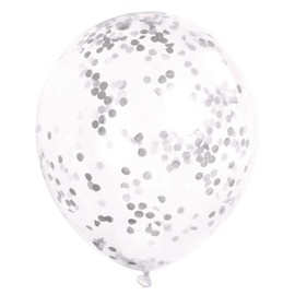 Silver Confetti Clear Latex Balloons (30cm) Pack of 6 - Transparent Premium Latex, Perfect for Parties & Celebrations