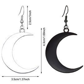 Kawailay 2 Pairs Gothic Moon Earrings Vintage Moon Pendant Earrings Rock Punk Half Moon Hook Earrings for Women - Silver Black, Alloy Steel