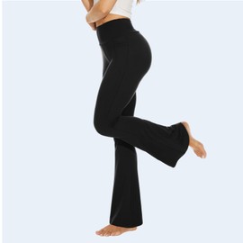 YOLIX Flare Leggings for Women with Pockets - Crossover High Waisted Black Flared Leggings for Yoga Gym Workout