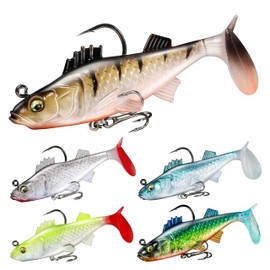 5PCS Pre-Rigged Soft Fishing Lures, Paddle Tail Swimbaits with Jig Head for Bass, Trout, Crappie, Ideal for Saltwater & Freshwater Fishing, Perfect Fishing Gift for Men(2.6", 0.36 oz)