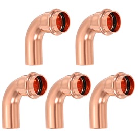 PATIKIL 3/4" x 3/4" Elbow Copper Press Fittings, 5 Pcs 90 Degree Pressure Copper Pipe Fitting Zero Lead FTG x P Coupling Connector with Stop for Copper Tube Connection, Plumbing