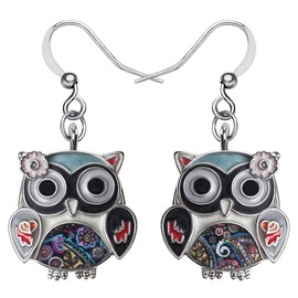 Enamel Alloy Anime Flower Owl Earrings Bird Drop Dangle Fashion Jewellery for Women Girls Charm Gift, Zinc Zinc enamel, No Gemstone