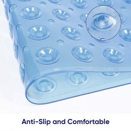 Yorkshire Bedding Shower Mat Non Slip Anti Mould - 70x38cm Large Bath Mat with 200 Strong Suction Cups Grip and Drain Holes - PVC Rubber Bathroom Mats Machine Washable (Blue)