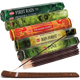 Hem Incense Sticks Variety Pack #12 and Incense Stick Holder Bundle with 5 Forest Themed Fragrances