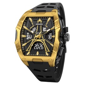 Gosasa Men’s Fashion Sports Watch Tonneau Analog Digital Watch for Men 50M Water Resistant Oversized Wristwatch with LED Backlight, Stopwatch, Alarm, Date Week Display, Silicone Band