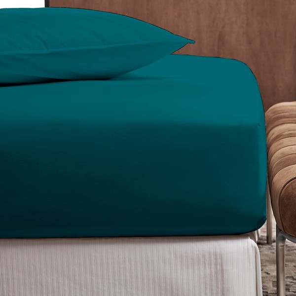 Nisaki Cotton Sateen Single-Fitted-Sheet Colonial Blue 1Pc, 100% Long Staple