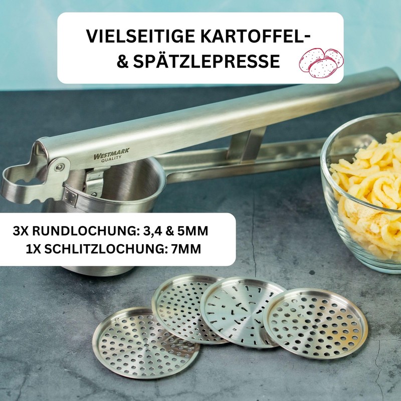 Westmark potato / spaetzle press, with 4 interchangeable perforated discs,